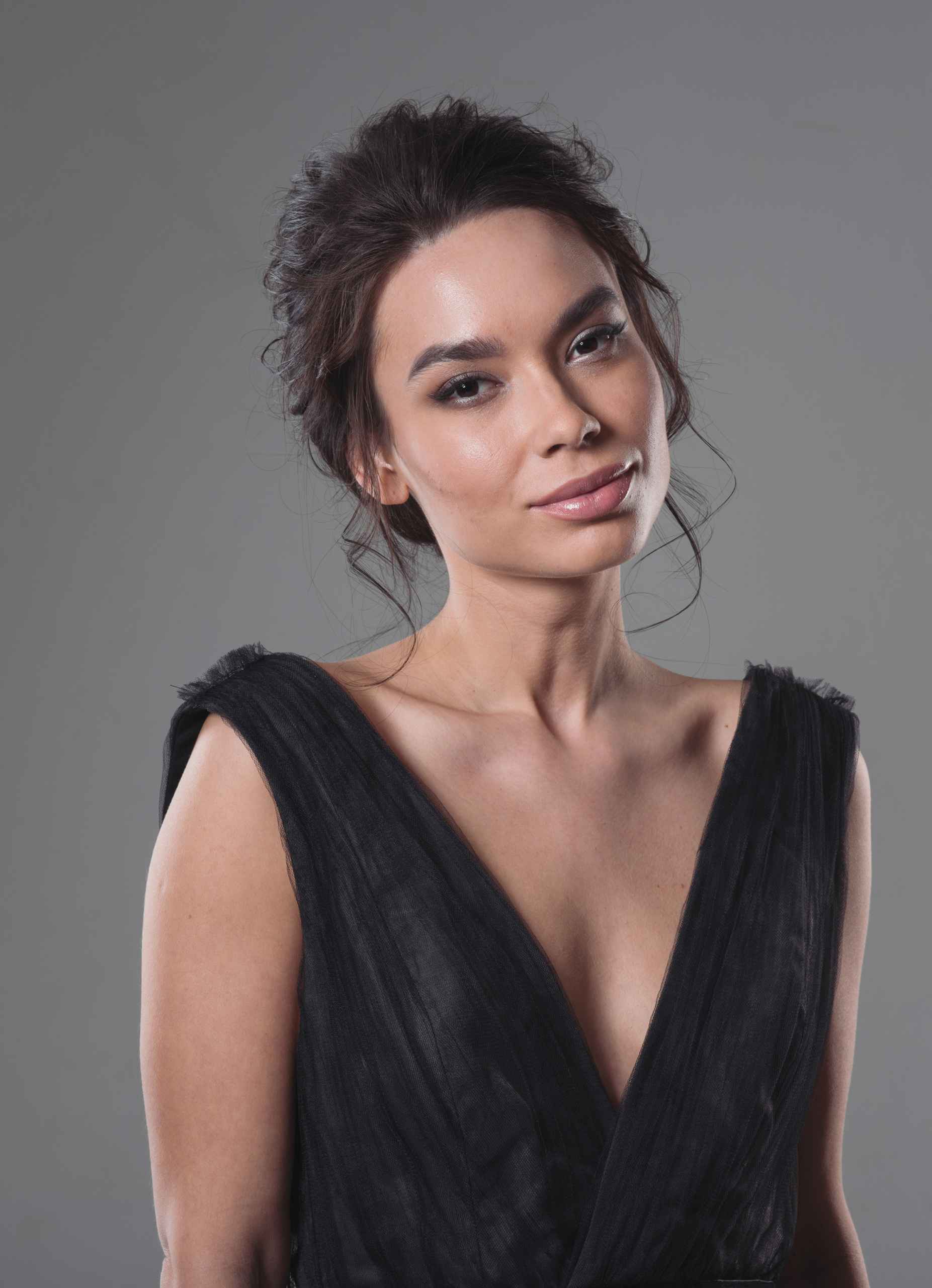 Beautiful asian woman in black dress beauty make up
